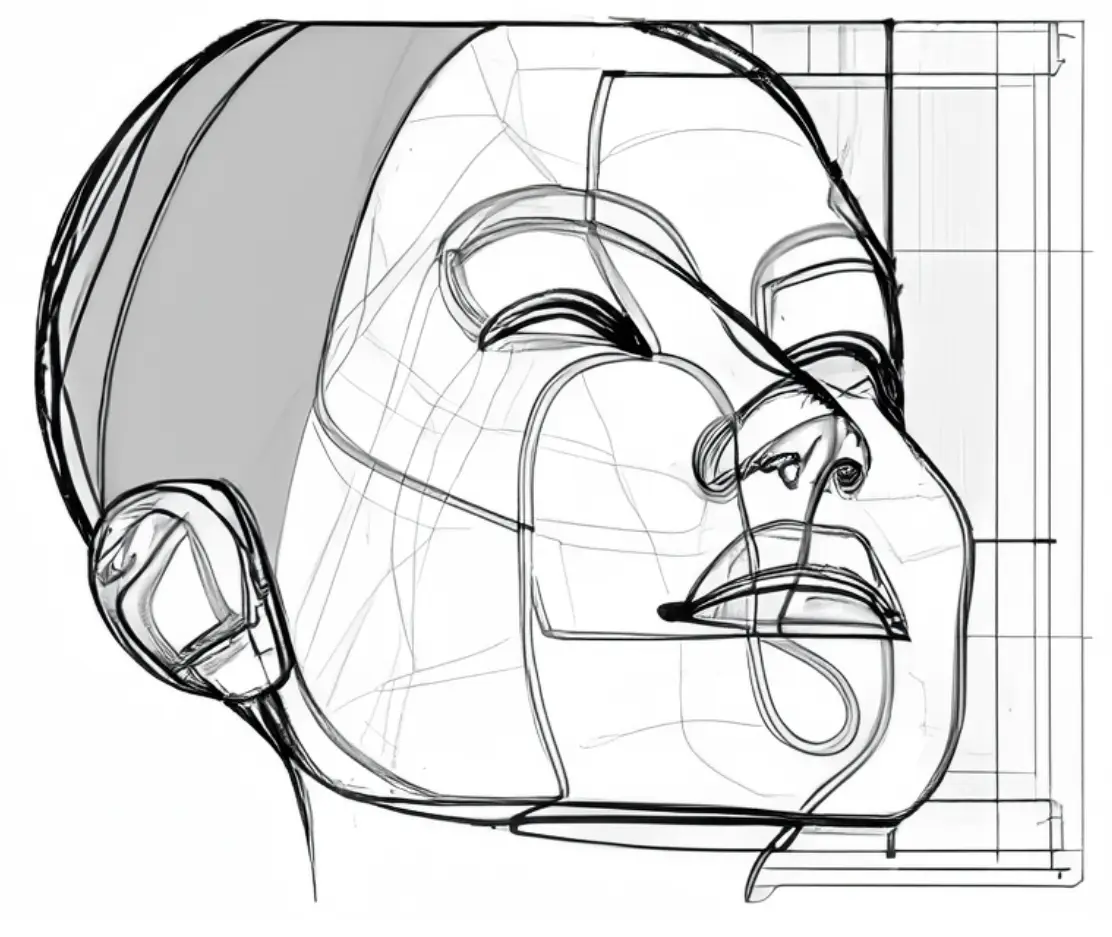 Blueprint face of a human like 3d model